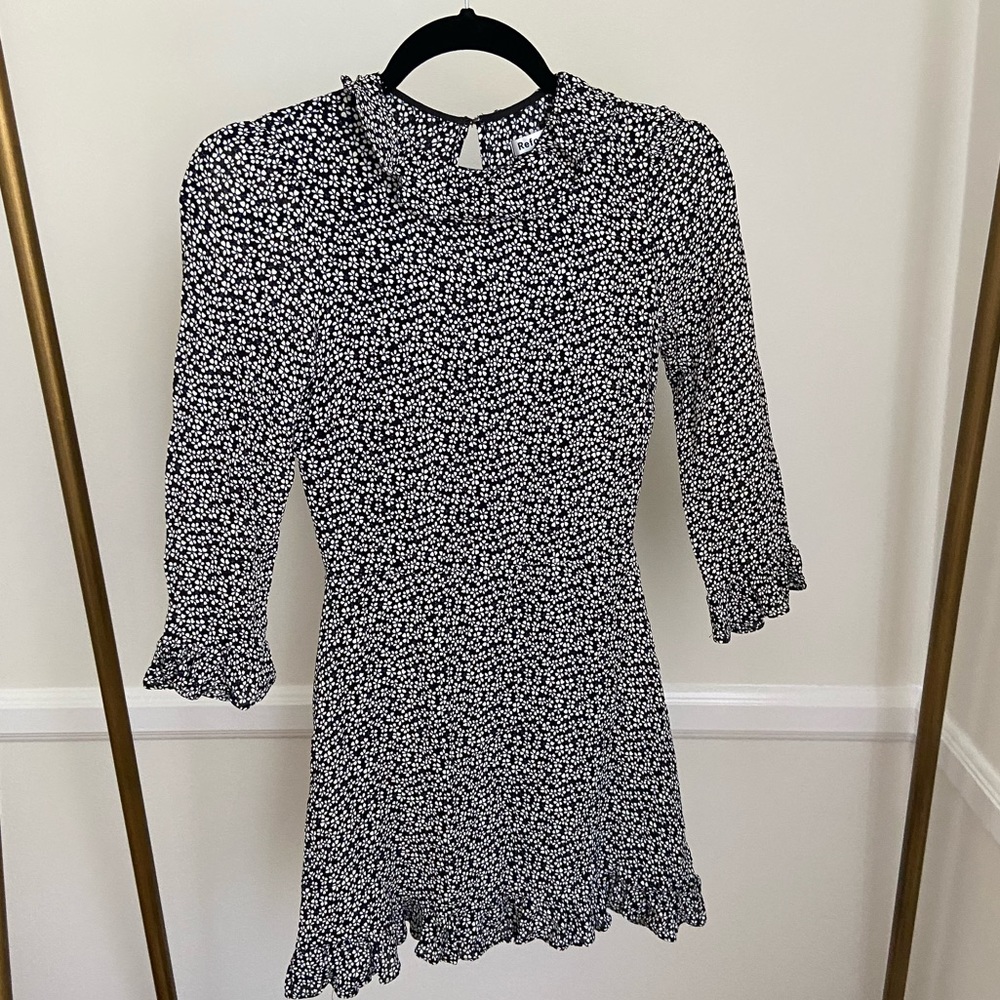 Reformation Black and White Long Sleeve Floral Mini Dress